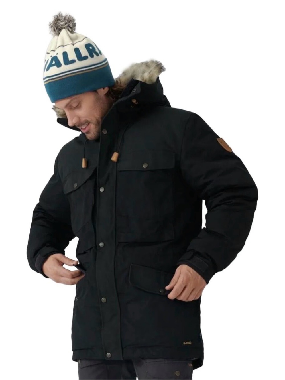 Fjallraven Singi Down Jacket G-1000 Black Fur Trim Lux Mens Large Winter